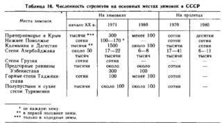 Численность стрепетов на основных местах зимовок в СССР